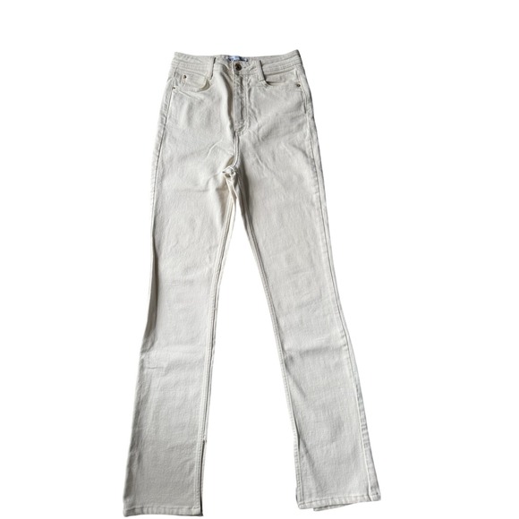 Zara Denim - Zara Jeans Womens 4 Ecru High Rise Slim Straight Side Slit Minimalist Neutral